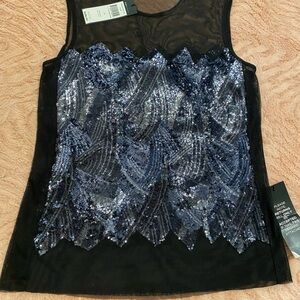 BCBGMaxAzria Black and Blue Sequin Tank Top